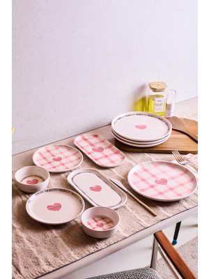 Perotti Hearts 10 Parça 4 Kişilik Kahvaltı Takımı Çok Renkli Desenli Seramik Yuvarlak Parçalar