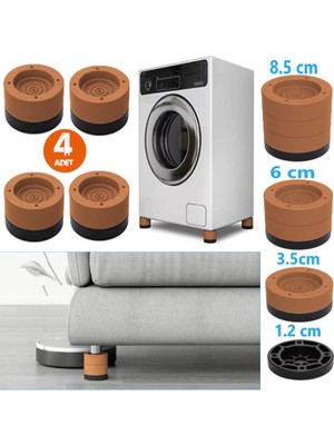 Tineke  Beyaz Eşya Ayağı Çamaşır Makinesi Mobilya Titreşim Önleyici Kaydırmaz 6 cm Yükseltici 4 Lü Kahverengi