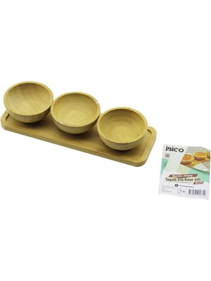 4pcs  Çerezlik - Lokumluk Ahşap Bambu Tepsili Kase Seti 30X11CM (4887)
