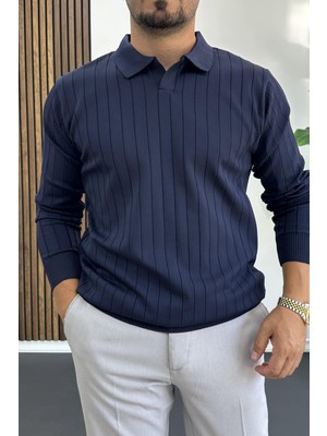 Erkek Açık Yaka Normal Kalıp Kazak Lacivert EDW412