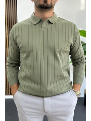 Erkek Açık Yaka Normal Kalıp Kazak Haki EDW412