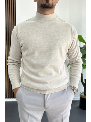 Erkek Yarım Balıkçı Normal Kalıp Kazak Krem EDW409