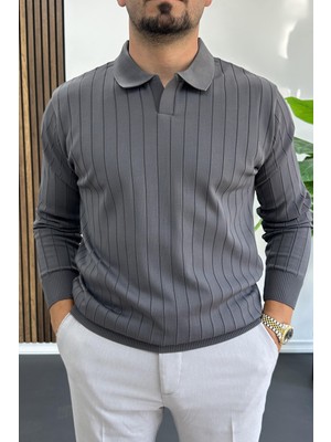 Erkek Açık Yaka Normal Kalıp Kazak Antrasit EDW412