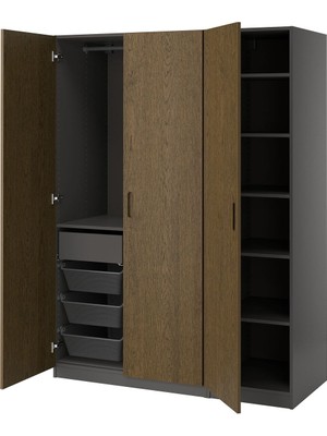 Pax Gardırop, Koyu Gri-Kahverengi Meşe Kaplama, 150X60X201 cm