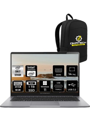 EXPERTBOOK P1 INTEL CORE İ7 13620H 24GB 1 TB SSD 14" FHD W11PRO DİZÜSTÜ BİLGİSAYAR & OKATECH ÇANTA