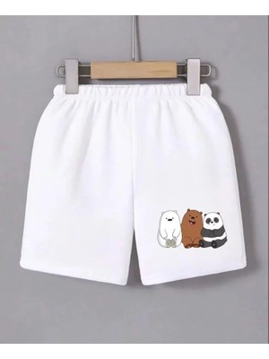 Beli Lastikli Baskılı Mini Şort - Beyaz