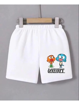 Beli Lastikli Baskılı Mini Şort - Beyaz