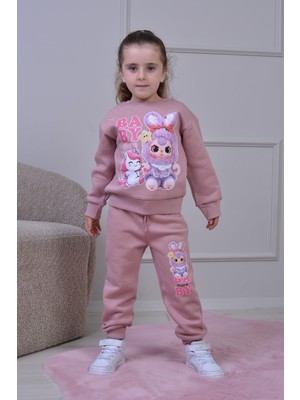 Pjk3i Baby Desenli 3 Ip Şardonlu %100 Pamuk Kız Çocuk Eşofman Takımı 3-10 Yaş 8247