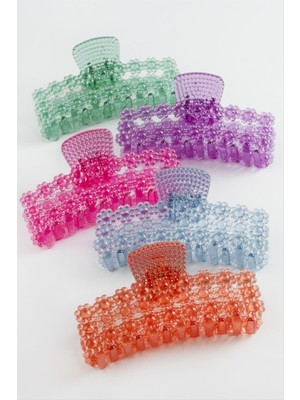 Dikdörtgen Çiçekli Şeffaf Renkli Mandal Toka 11 cm