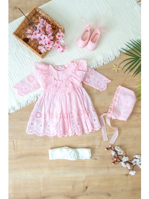 Kız Bebek Pembe Mevlüt Elbisesi Gelinlik Fransız Dantelli Mevlit Takımı Bebek Mevlütlük Seti STL6983