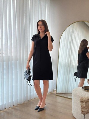 Kadın Kısa Kollu Yakalı Viskon Iki Iplik Elbise