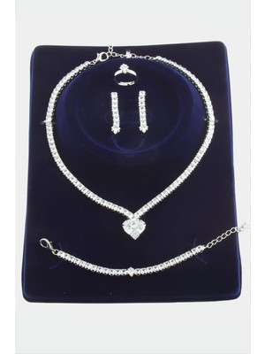 Kalp Tamtur Zirkon Taşlı Lüks Kararmaz Set Kolye