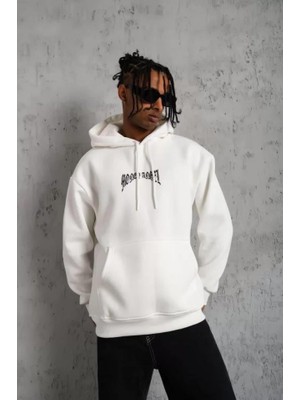 Erkek Kordon Ipli Baskılı Kapüşonlu Sweatshirt - Beyaz