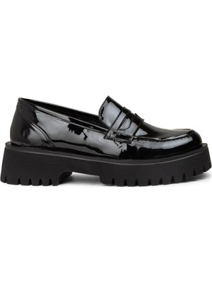 Deery Kadın Siyah Rugan Loafer Ayakkabı - KP004ZSYHE03