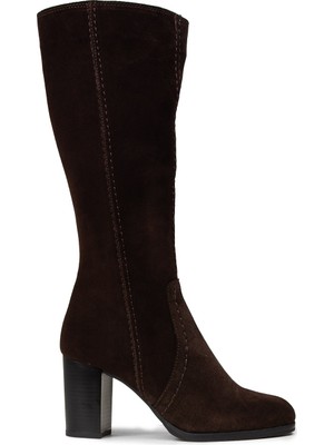 Deery Kadın Hakiki Süet Kahverengi Fermuarlı Çizme - A3282ZKHVC01