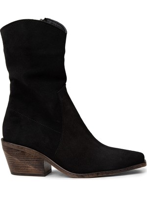 Deery Kadın Hakiki Süet Siyah Western Bot - Z1564ZSYHC01