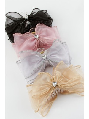 Fiyong Tüllü Taşlı Renkli Mandal Toka 13 cm