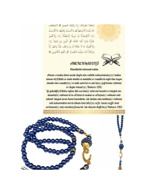 Namaz Tesbihi Vavlı 99'lu Cam Incili Amenerrasulü Dua Kartı ile Lacivert Renk Hediyelik