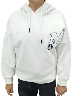 Kız Çocuk /erkek Çocuk M Harf Nakışlı Kapüşonlu Beyaz Renk Sweatshirt