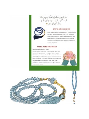 Namaz Tesbihi Vavlı 99'lu Cam Incili Ayet-El Kürsi Dua Kartı ile Mavi Renk Hediyelik