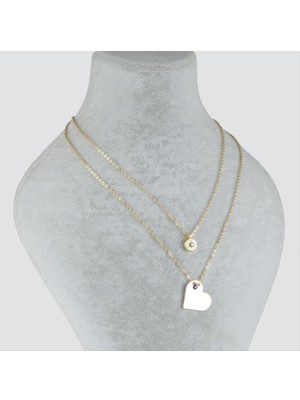 Kalp Figürlü Nazarlı Plaka Ikili Kolye