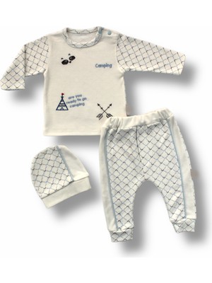 Diji Baby 3-6 6-9 9-12 Ay My Camping Nakışlı Şapkalı Uzun Kollu Sweatli 3lü Erkek Bebek Takımı