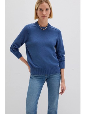 Mavi İpek Karışımlı Bisiklet Yaka Mavi Kazak 1710726-70719