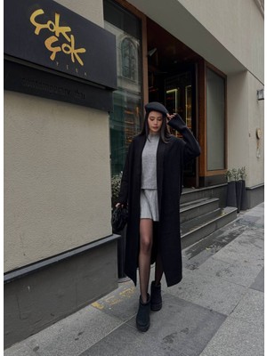 Triko Kumaş Şal Yaka Yumoş Uzun Kadın Hırka