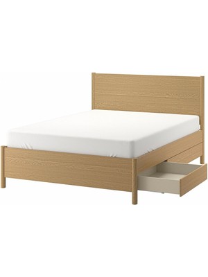 Çift Kişilik Baza, Meşe Kaplama, 140X200 Cm, 4 Çekmeceli