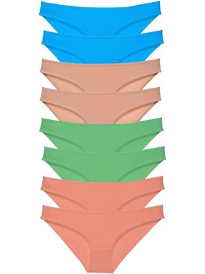 8 Adet Süper Eko Set Likralı Kadın Slip Külot Ten Pudra Yeşil Mavi