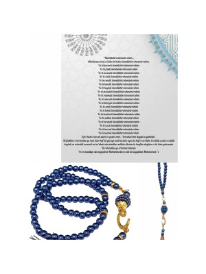 Namaz Tesbihi Vavlı 99'lu Cam Incili 35 Besmele-I Şerif Dua Kartı ile Lacivert Renk Hediyelik