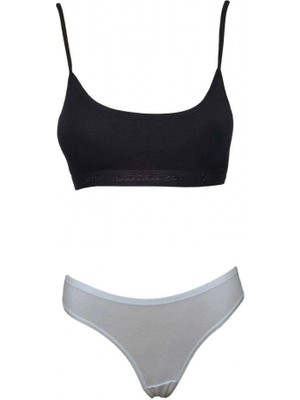 Pedli Ip Askılı Yarım Atlet Büstiyer Külot Takım Siyah Beyaz
