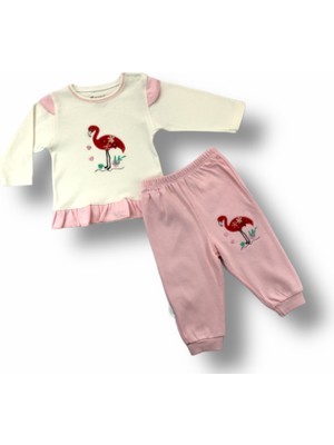 Diji Baby 3-6 6-9 9-12 Ay Flamingo Nakışlı Uzun Kollu Sweatli 2li Kız Bebek Takımı