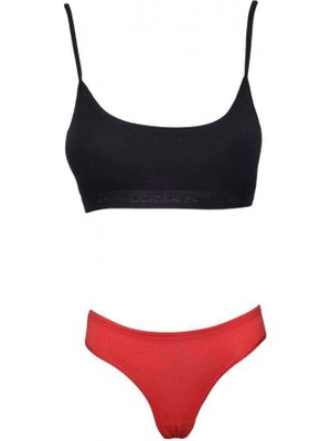 Pedli Ip Askılı Yarım Atlet Büstiyer Külot Takım Siyah Kırmızı