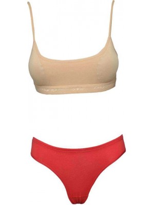 Pedli Ip Askılı Yarım Atlet Büstiyer Külot Takım Ten Kırmızı