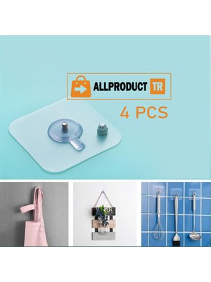 MERİVİA All Product Ultra Güçlü Vantuzlu Askı – 4'lü Set. İz Bırakmaz, Paslanmaz, Yüksek Taşıma Kapasiteli Duvar Kancası