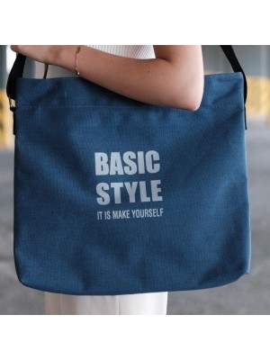 Kanvas Çapraz Askılı Tote Çanta Lacivert