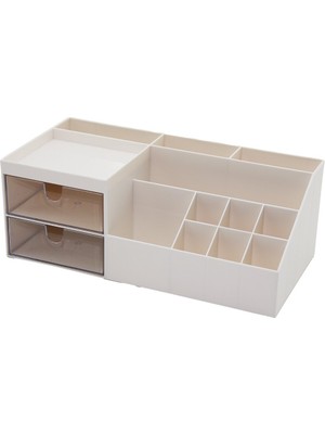 2 Çekmeceli + 12 Bölmeli  Plastik Makyaj - Takı Organizer 12X24CM-- Y: 4-6-7-8-9cm (5224)
