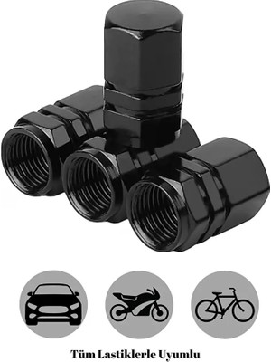 Meyzone Siyah Alüminyum Altıgen Sibop Kapağı 4'lü Takım Yüksek Kalite Malzeme