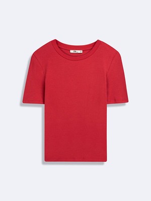 Kısa Kollu Sıfır Yaka Basıc Pembe T-Shırt