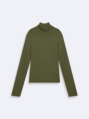 Uzun Kollu Balıkçı Yaka Basıc Yeşil Sweatshırt