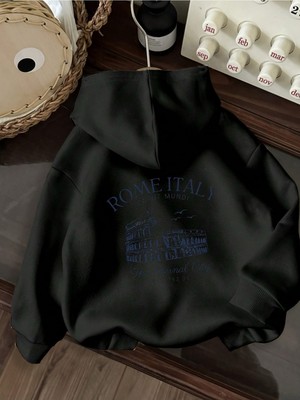 Unisex Rome Italy Baskılı Oversize Sweatshirt