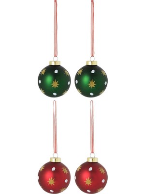 Ağaç Süsü, Kırmızı-Yeşil, 5 Cm, 4 Adet