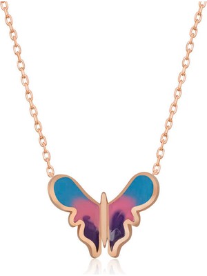 925 Ayar Gümüş Rose Minimal Kelebek Kadın Gümüş Kolye T5959