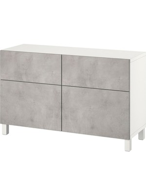 Dolap Kombinasyonu, Beyaz-Açık Gri Taş Görünümlü, 120X42X74 Cm, Kallvıken, Fren Raylı