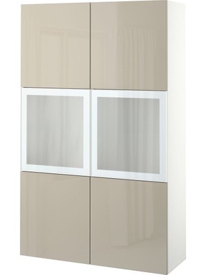 Dolap Kombinasyonu, Beyaz-Parlak Cila-Bej, 120X42X193 Cm, Selsvıken/glassvık