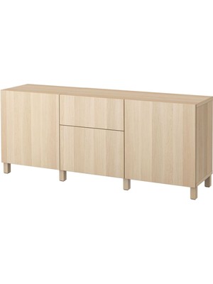 Dolap Kombinasyonu, Ağartılmış Meşe Görünümlü, 180X42X74 Cm, Lappvıken, Çıt Çıt Raylı