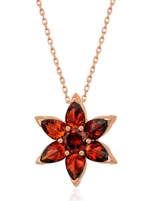 925 Ayar Gümüş Kırmızı Çiçek Kadın Gümüş Kolye T5158