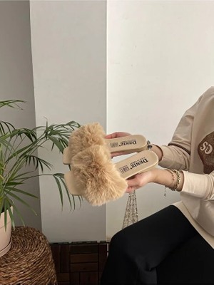Tüylü Lüks  Sessiz Tabanlı Kadın Terlik Ev Terliği Misafir Bohça Çeyiz