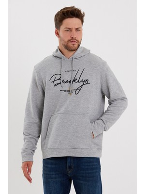 Süperlife Erkek Kapşonlu Regular Fit Brooklyn Baskılı Ince Sweatshirt SPR23SW361